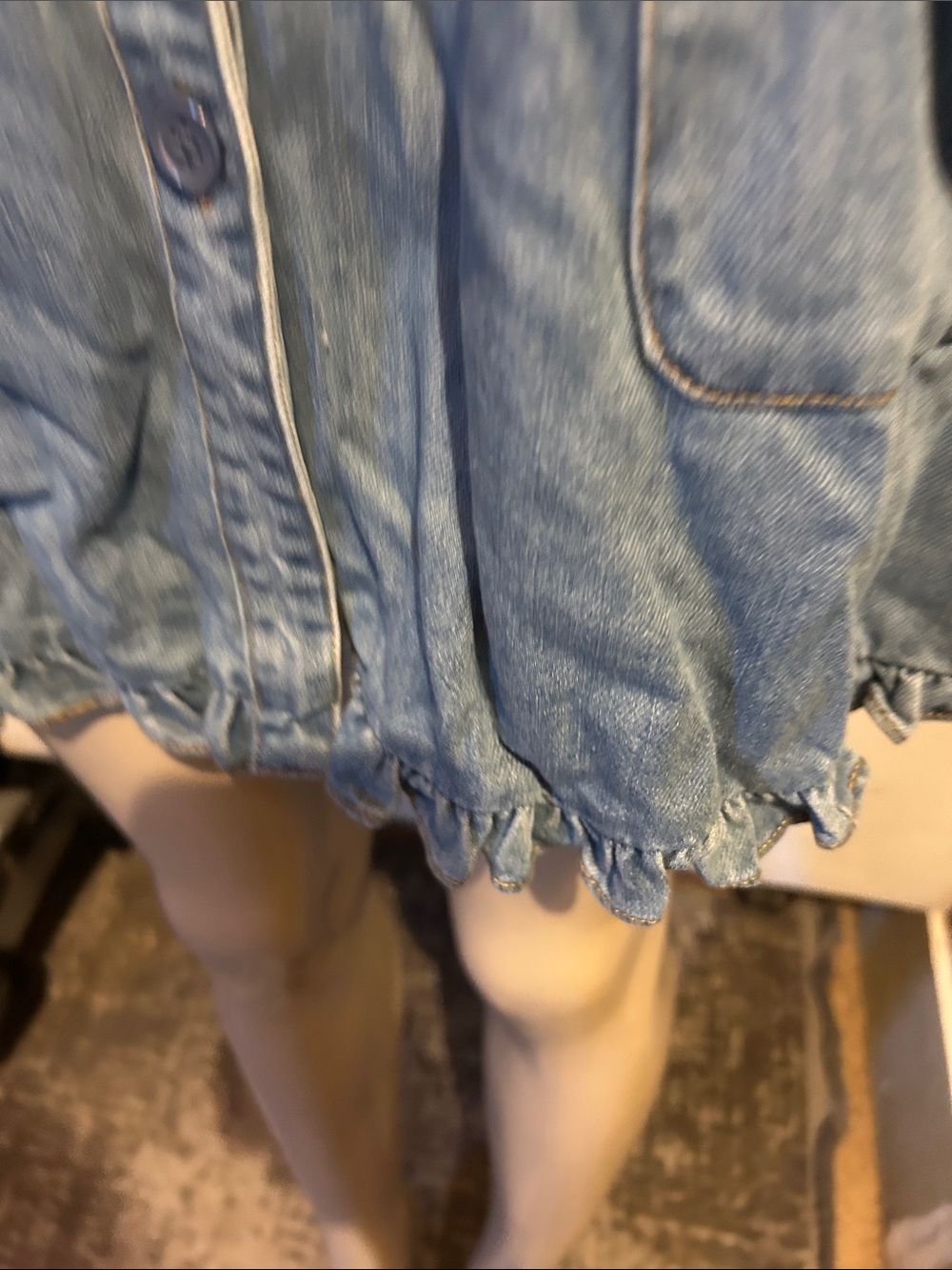 Olivaceous Light Blue Denim Ruffle-Sleeve Button Front Dress - Picture 5 of 9